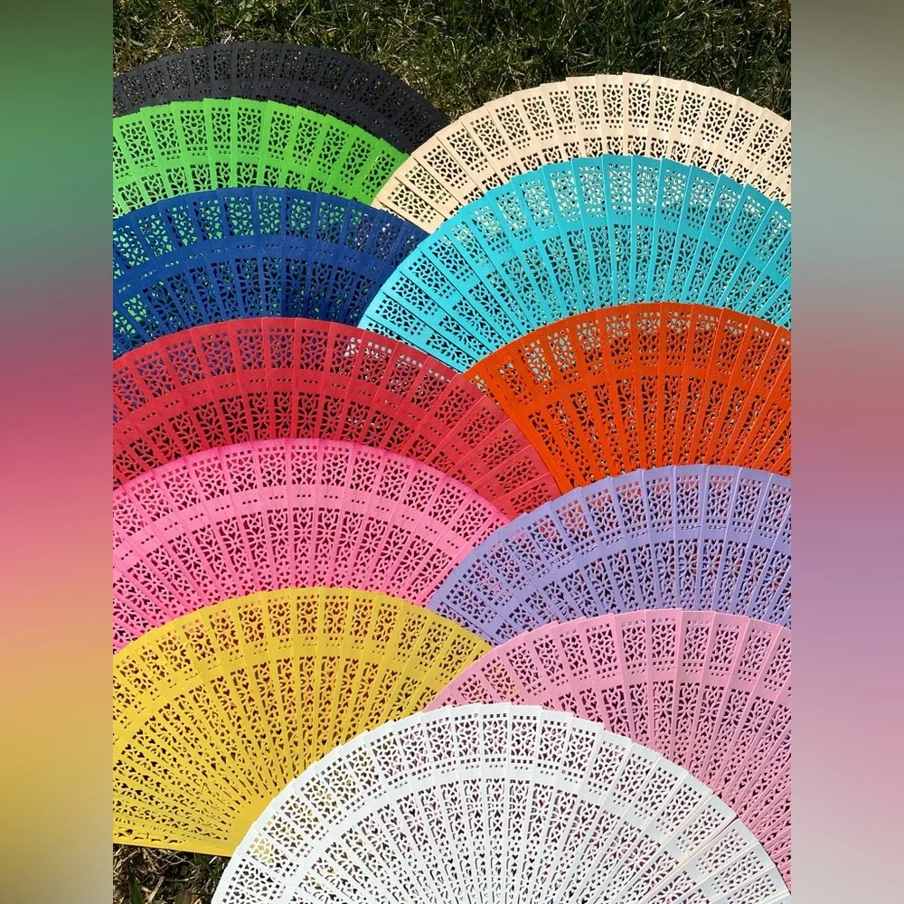 5 Pink Sandalwood Fans for Wedding Favors, Blush Pink Sandalwood Fans